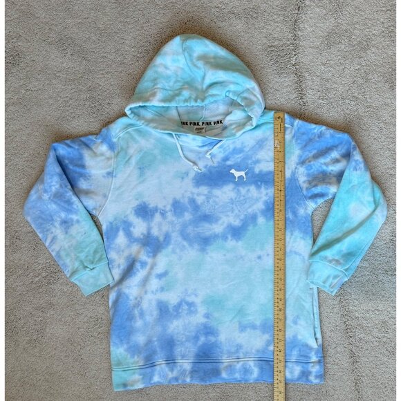 Victoria's Secret PINK Sz Medium Campus Funnel Neck Pullover Hoodie Blue Tie-Dye - Picture 9 of 14